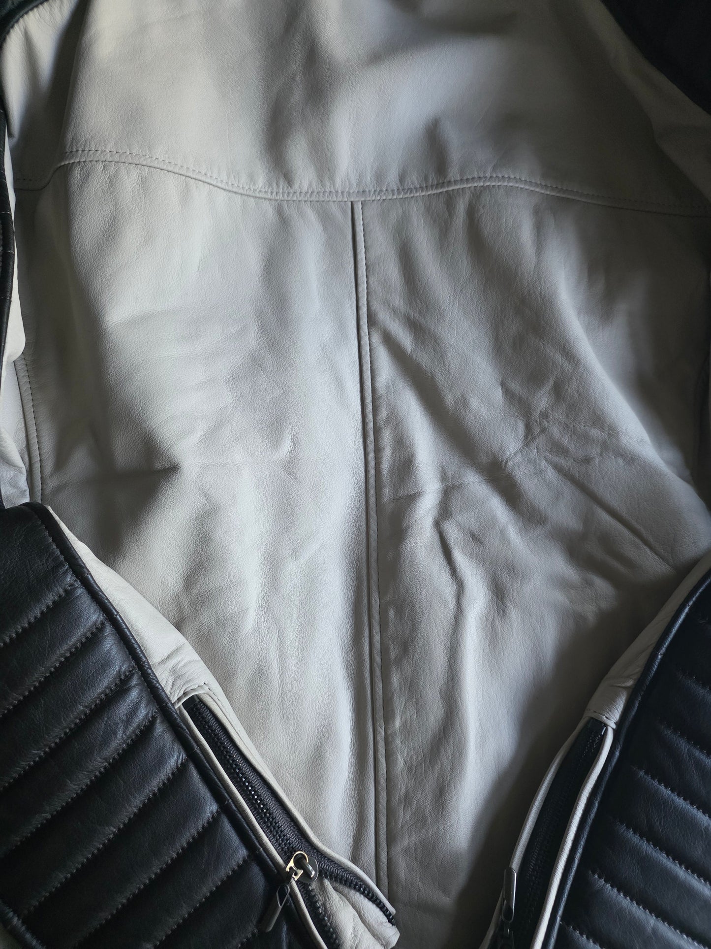 Paw Drazzel Boutique Women's Two-Tone, Zip-Up, Napa Leather Café Racer Jacket