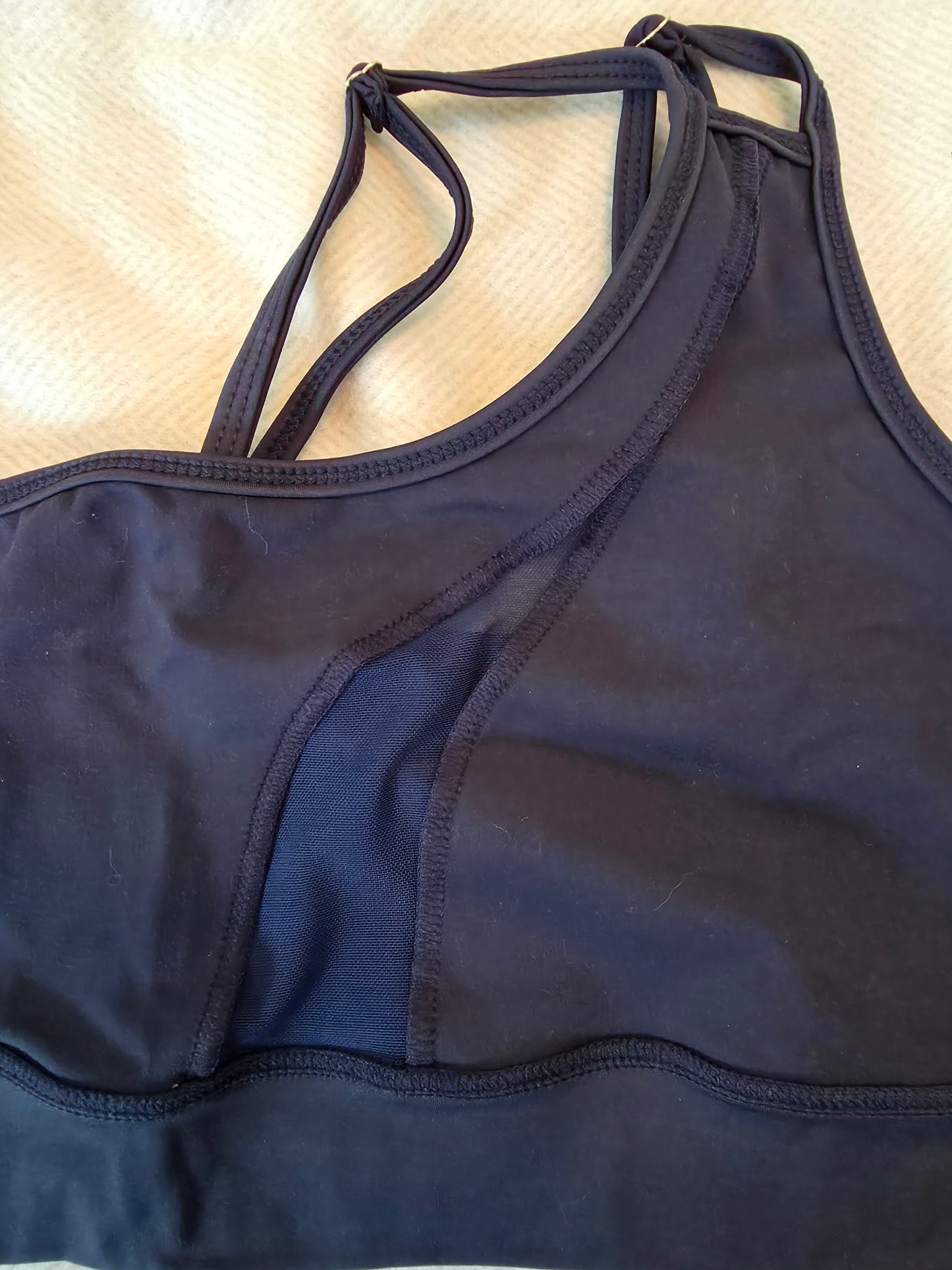 Paw Drazzel Boutique Women's Athletic Wear, Two-Piece, Long-Leg, Over-One-Shoulder Sports Bra, High Waist, Scrunch Booty, Sheer Paneled, Lycra Workout Set