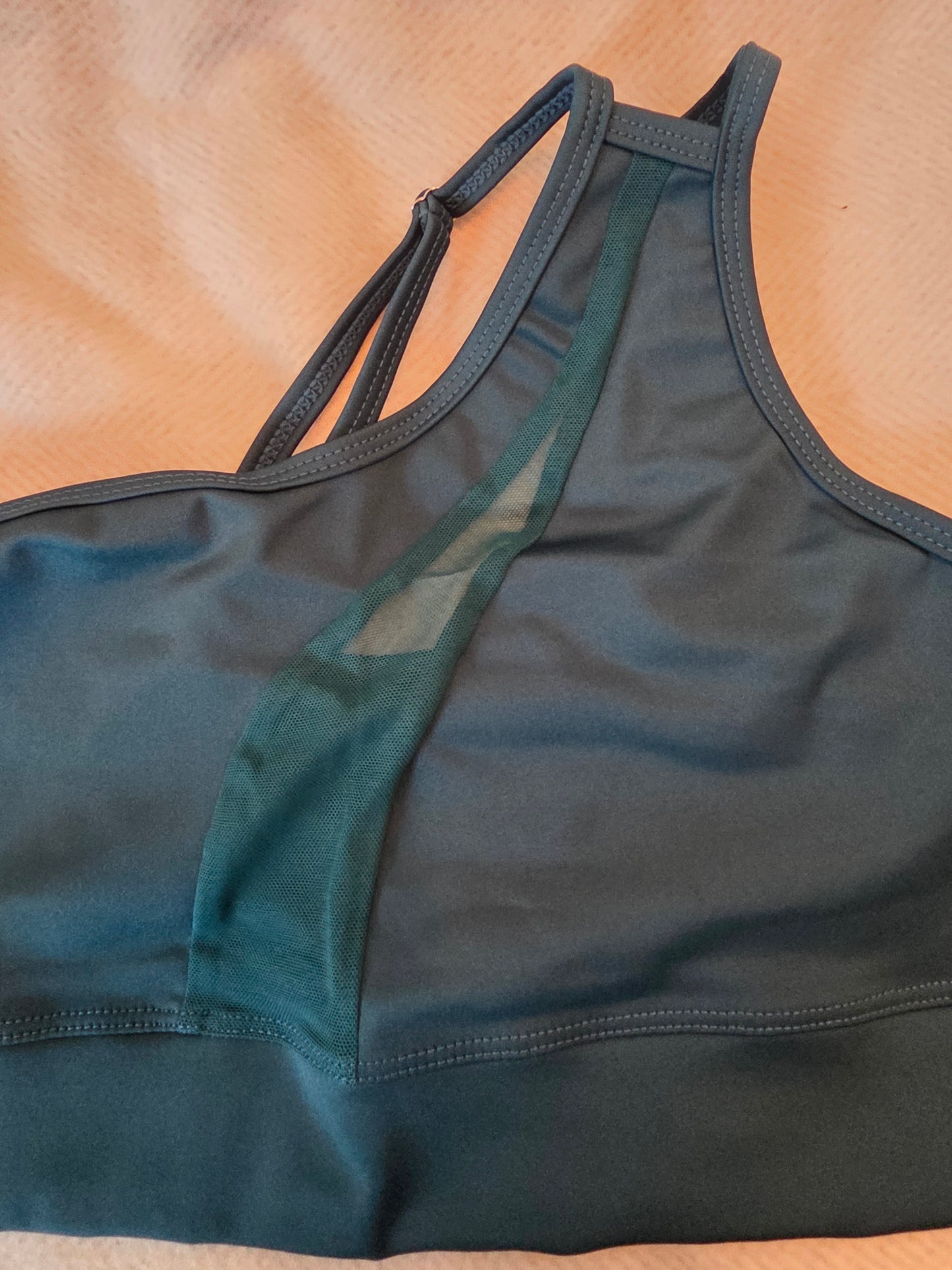 Paw Drazzel Boutique Women's Athletic Wear, Two-Piece, Long-Leg, Over-One-Shoulder Sports Bra, High Waist, Scrunch Booty, Sheer Paneled, Lycra Workout Set