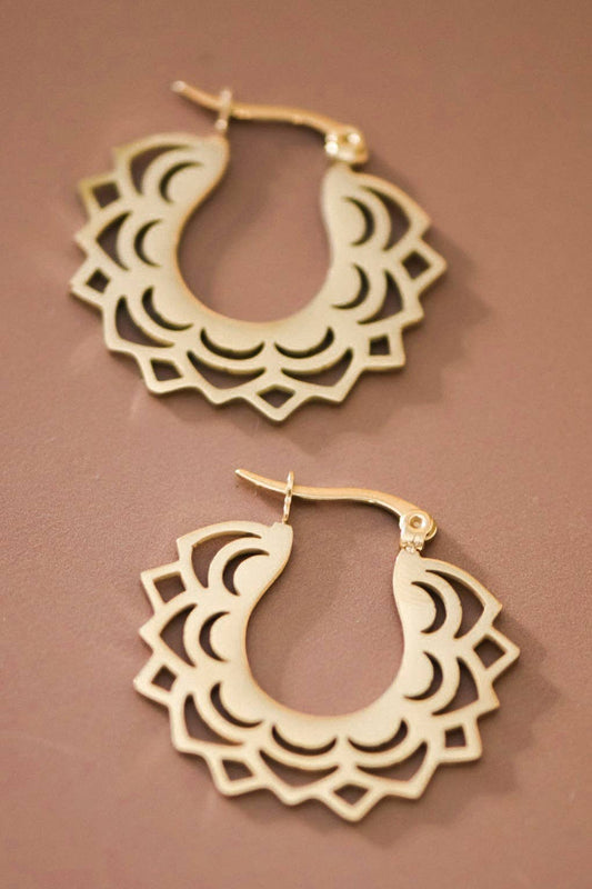 Paw Drazzel Boutique Women's Jewelry, 18K Gold Plated, Waterproof Stainless Steel, Hypoallergenic, Mandala Cutout Hoop Earrings
