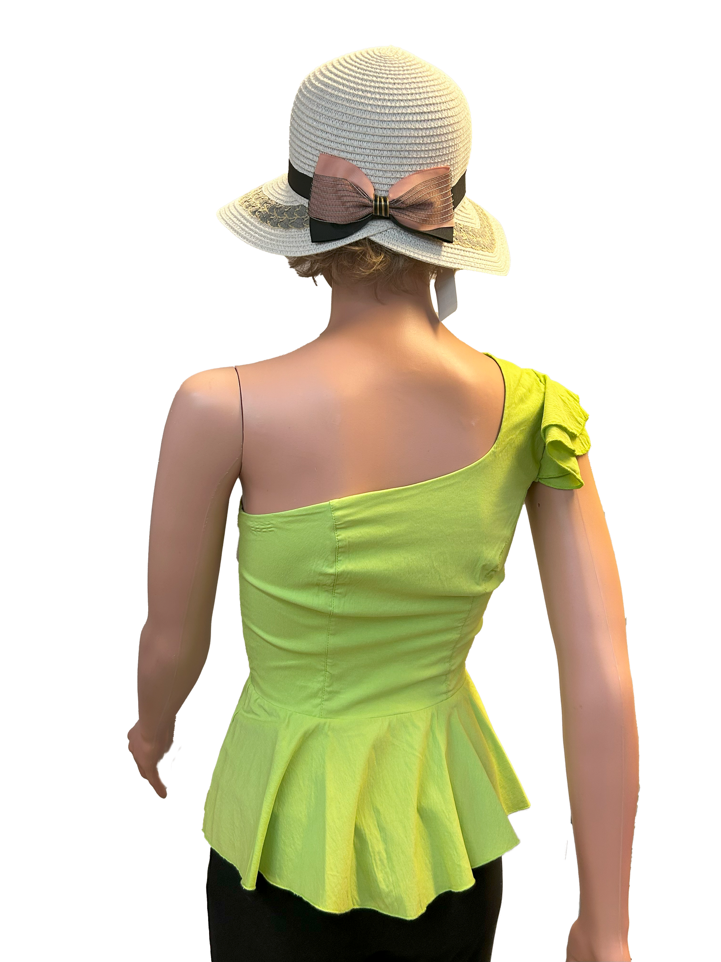 Paw Drazzel Boutique Women's Casualwear, Asymmetrical Shoulder, Ruffle Cap Sleeve Blouse