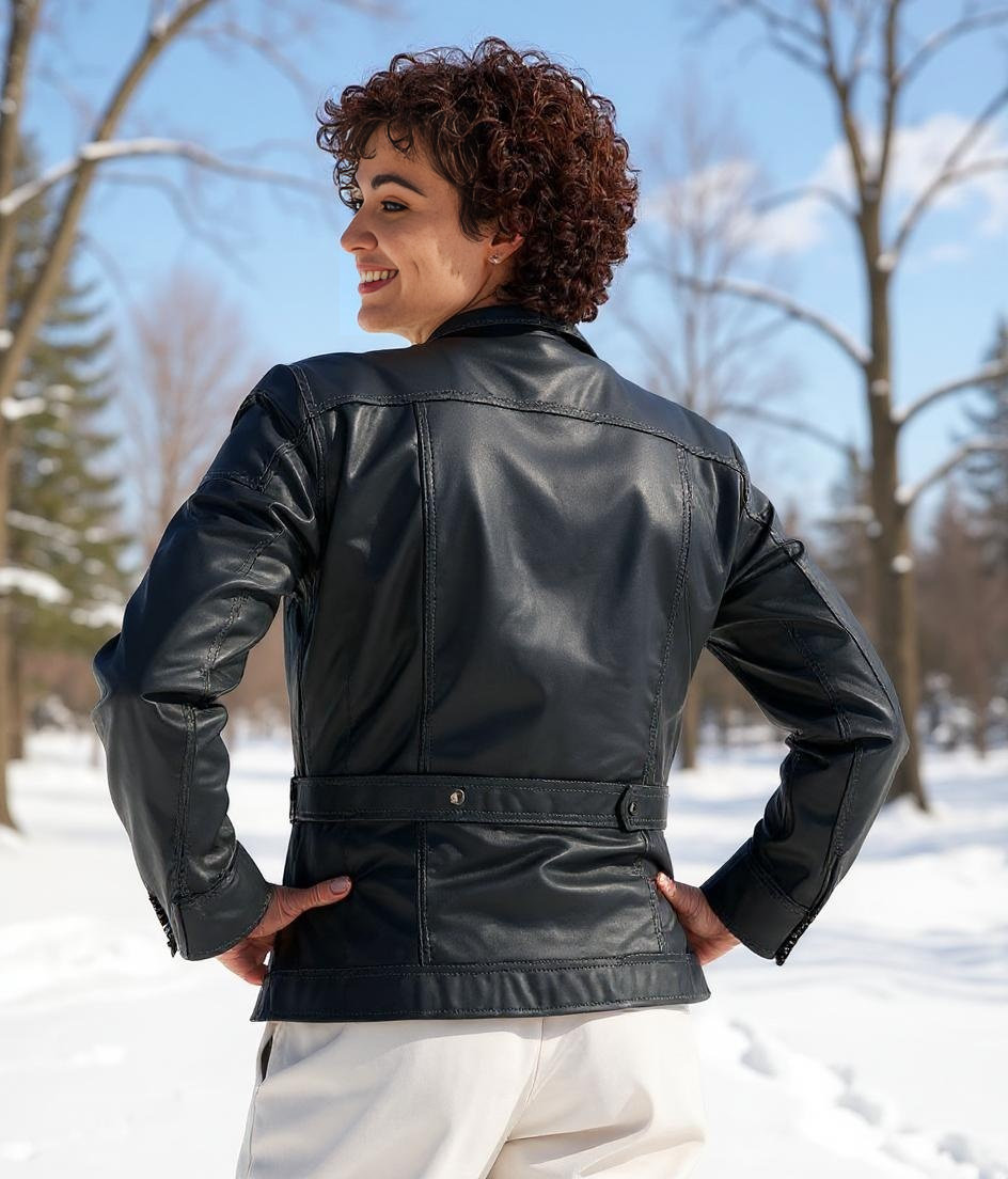 Paw Drazzel Boutique Women's Black Fitted, Snap-Front, Trucker Napa Leather Jacket