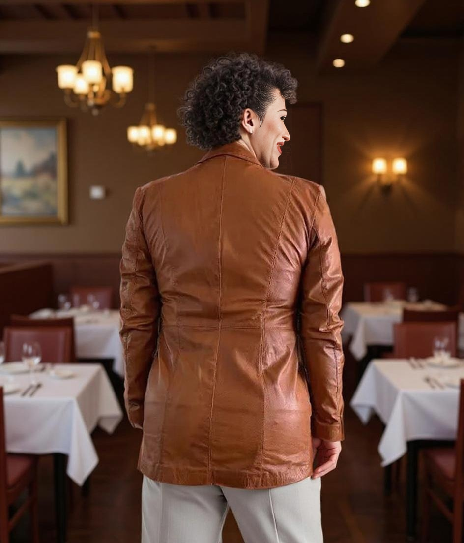 Paw Drazzel Boutique Women's Brown, Real Goatskin Leather Blazer