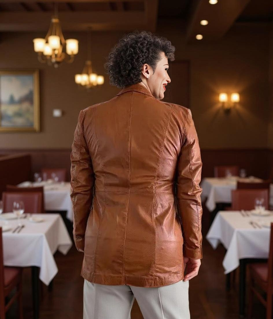 Paw Drazzel Boutique Women's Brown, Real Goatskin Leather Blazer