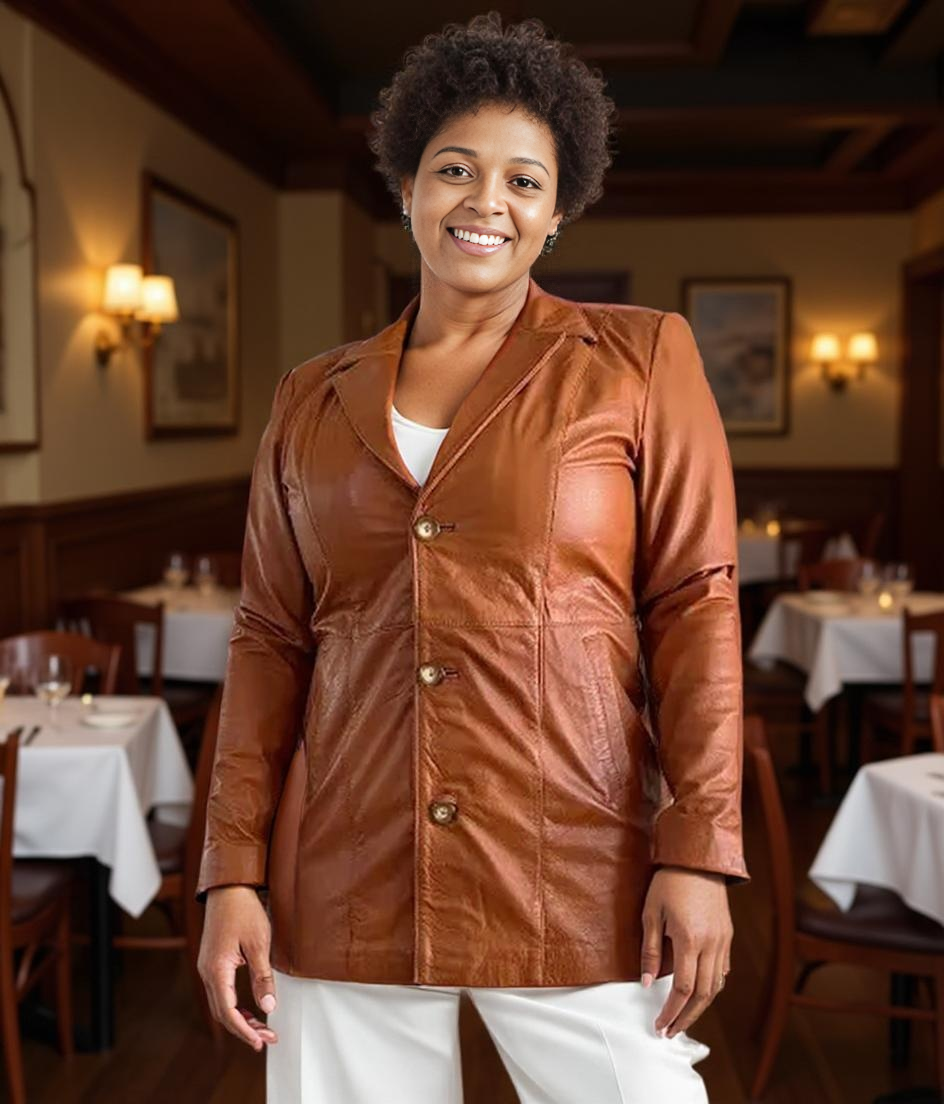 Paw Drazzel Boutique Women's Brown, Real Goatskin Leather Blazer