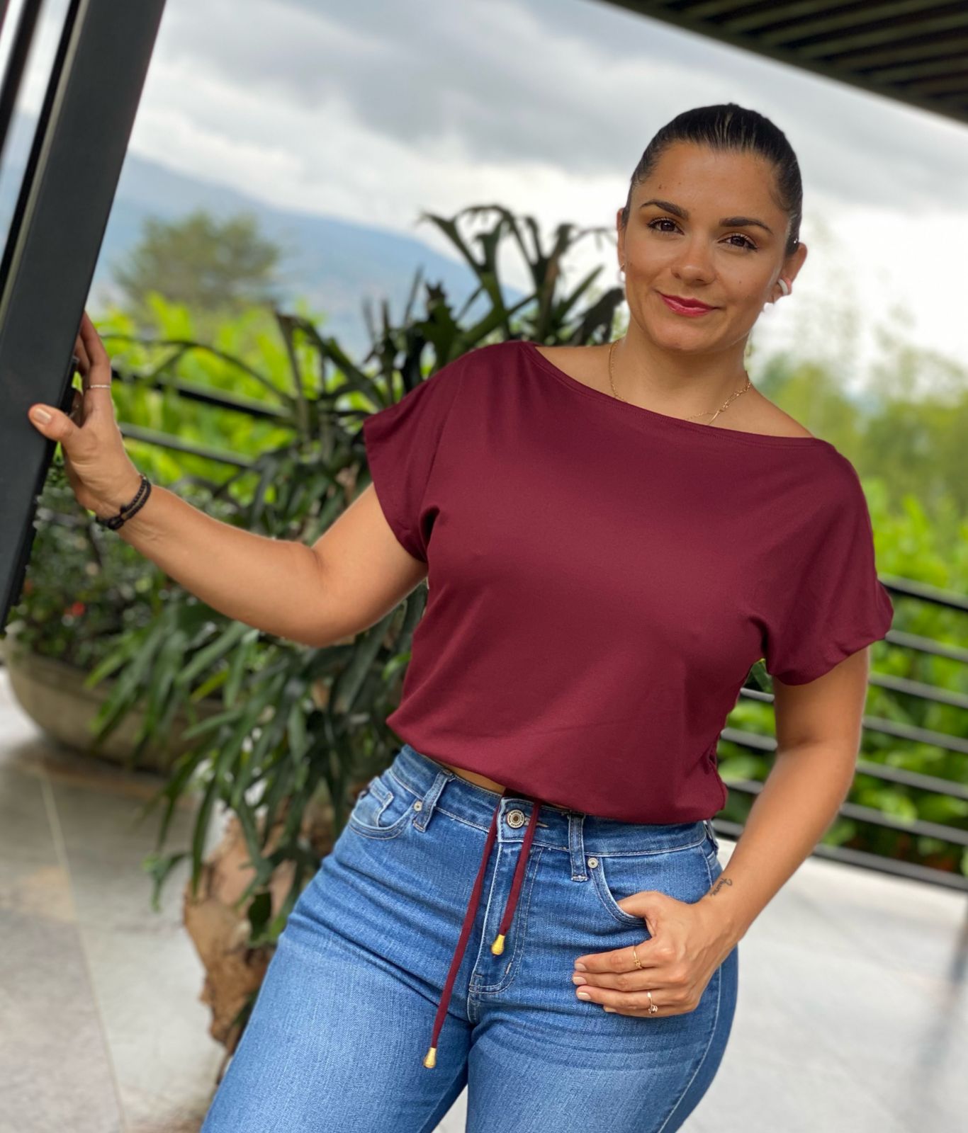 Paw Drazzel Boutique Women's Casualwear, Open Shoulder, Short Sleeve, Round Wide Neck Blouse