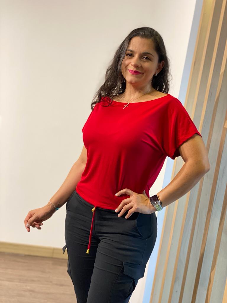 Paw Drazzel Boutique Women's Casualwear, Open Shoulder, Short Sleeve, Round Wide Neck Blouse