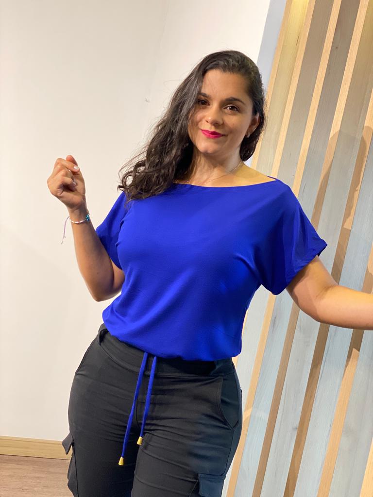 Paw Drazzel Boutique Women's Casualwear, Open Shoulder, Short Sleeve, Round Wide Neck Blouse