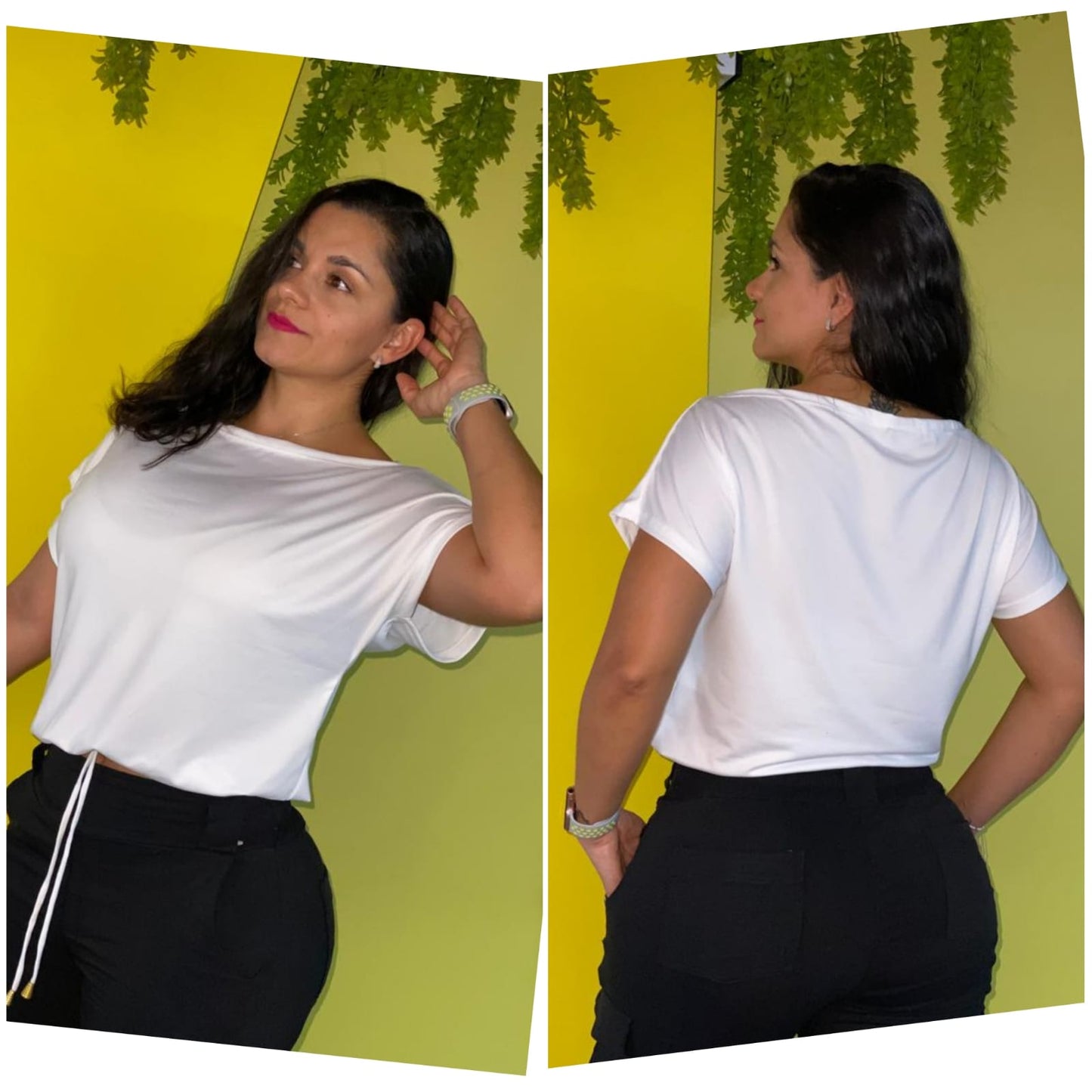 Paw Drazzel Boutique Women's Casualwear, Open Shoulder, Short Sleeve, Round Wide Neck Blouse