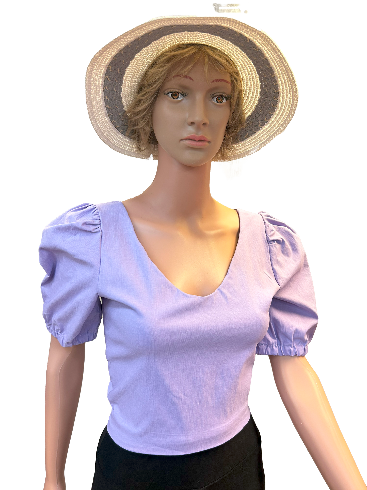 Paw Drazzel Boutique Women's, Casualwear, Semi-Puffed Shoulder, Short Sleeve, Double Back Tie-Down Blouse