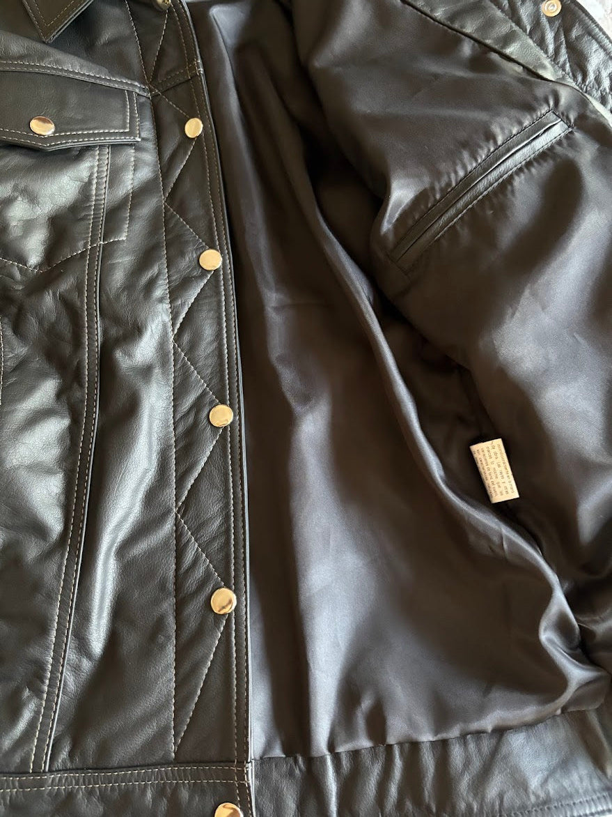 Paw Drazzel Boutique Women's Black Fitted, Snap-Front, Trucker Napa Leather Jacket