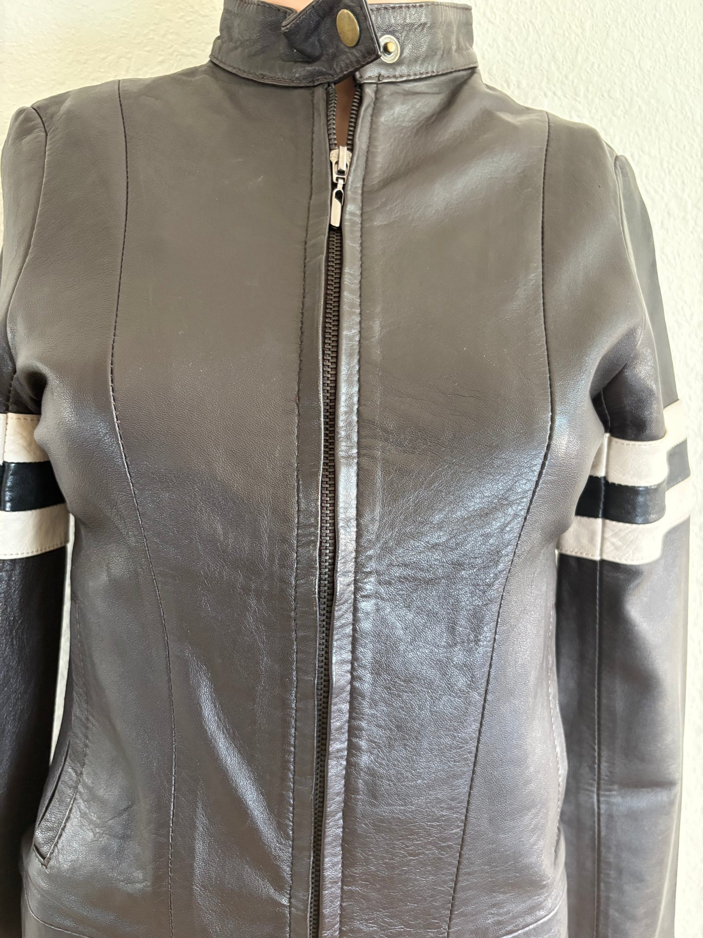 Paw Drazzel Boutique Women's Dark Brown, Zip-Up, Sheepskin, Roadster Jacket