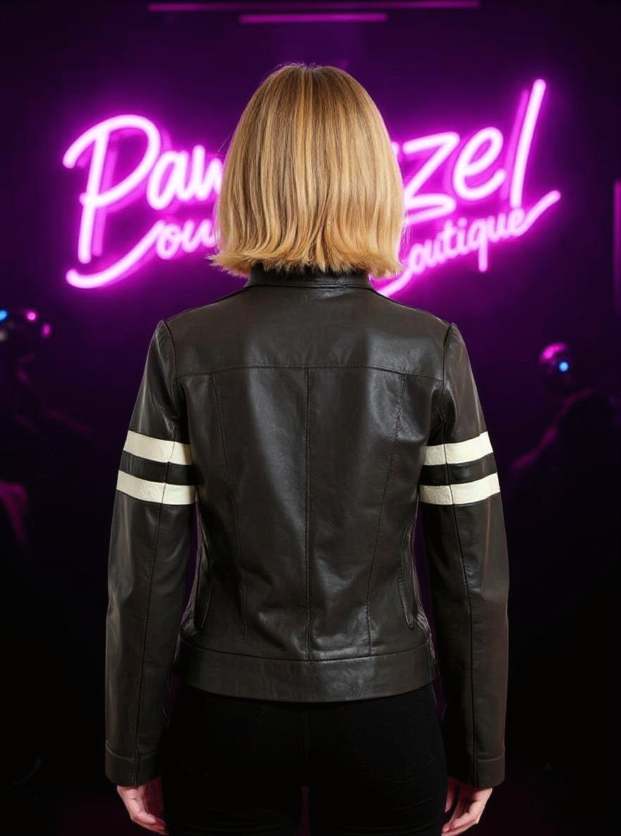 Paw Drazzel Boutique Women's Dark Brown, Zip-Up, Sheepskin, Roadster Jacket