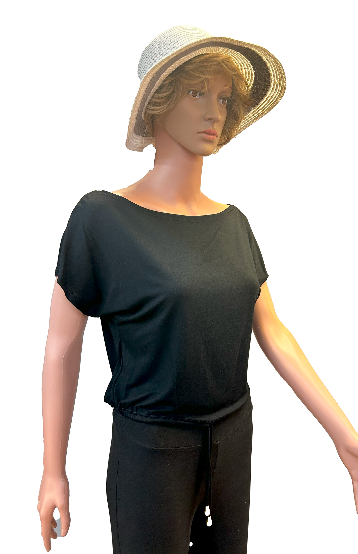 Paw Drazzel Boutique Women's Casualwear, Open Shoulder, Short Sleeve, Round Wide Neck Blouse