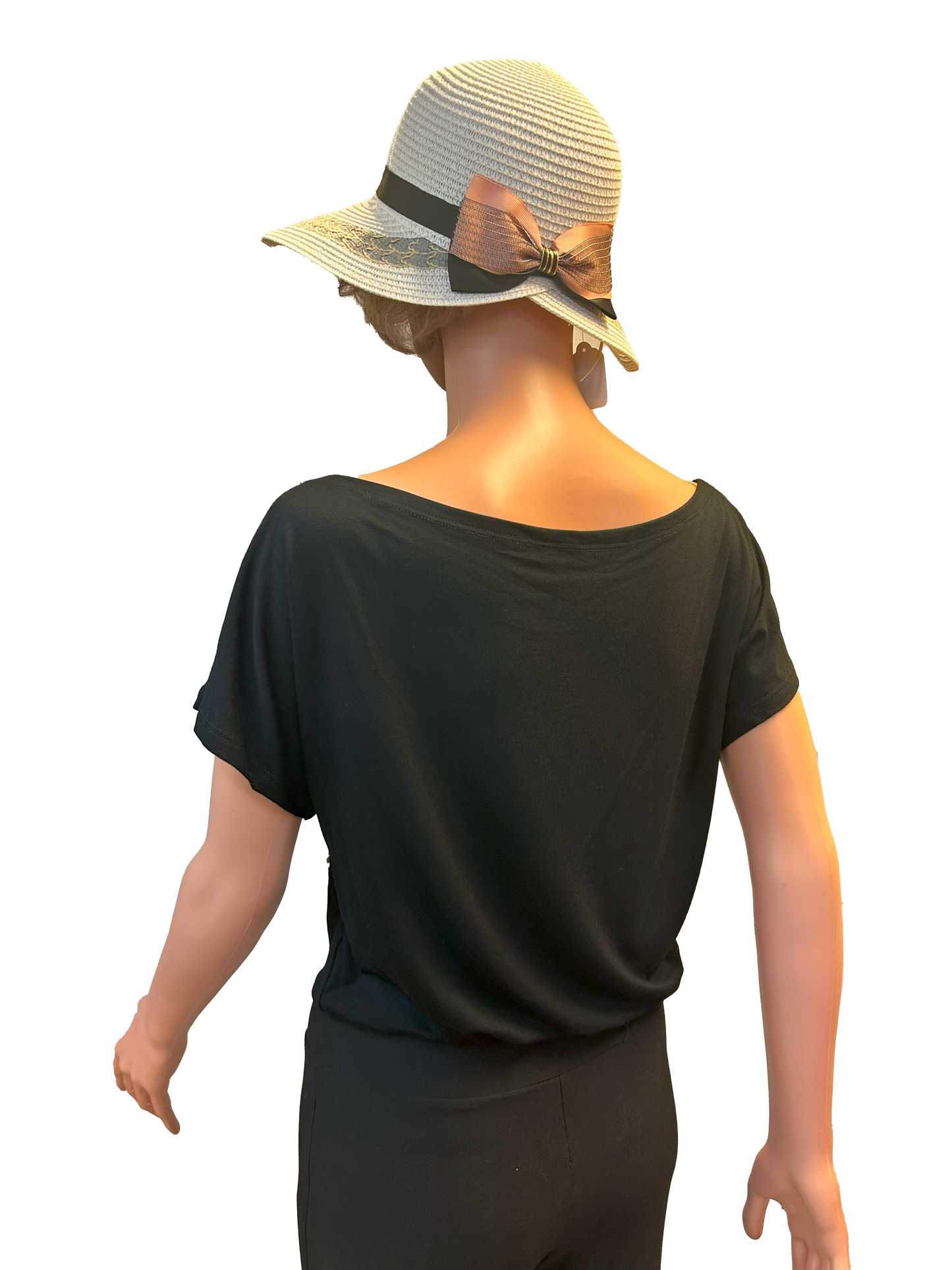 Paw Drazzel Boutique Women's Casualwear, Open Shoulder, Short Sleeve, Round Wide Neck Blouse