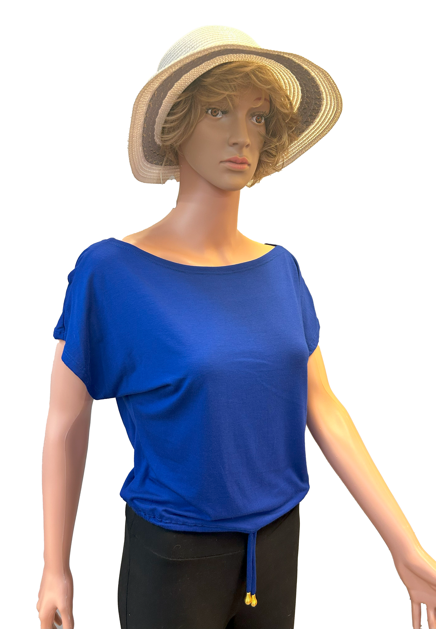 Paw Drazzel Boutique Women's Casualwear, Open Shoulder, Short Sleeve, Round Wide Neck Blouse