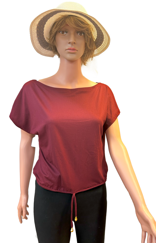 Paw Drazzel Boutique Women's Casualwear, Open Shoulder, Short Sleeve, Round Wide Neck Blouse