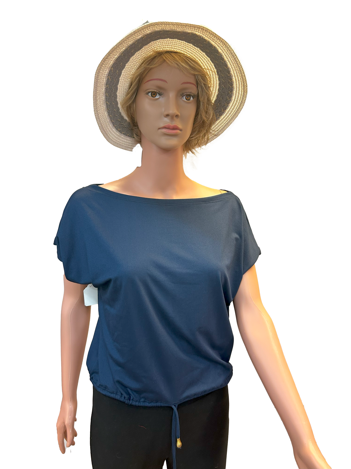 Paw Drazzel Boutique Women's Casualwear, Open Shoulder, Short Sleeve, Round Wide Neck Blouse