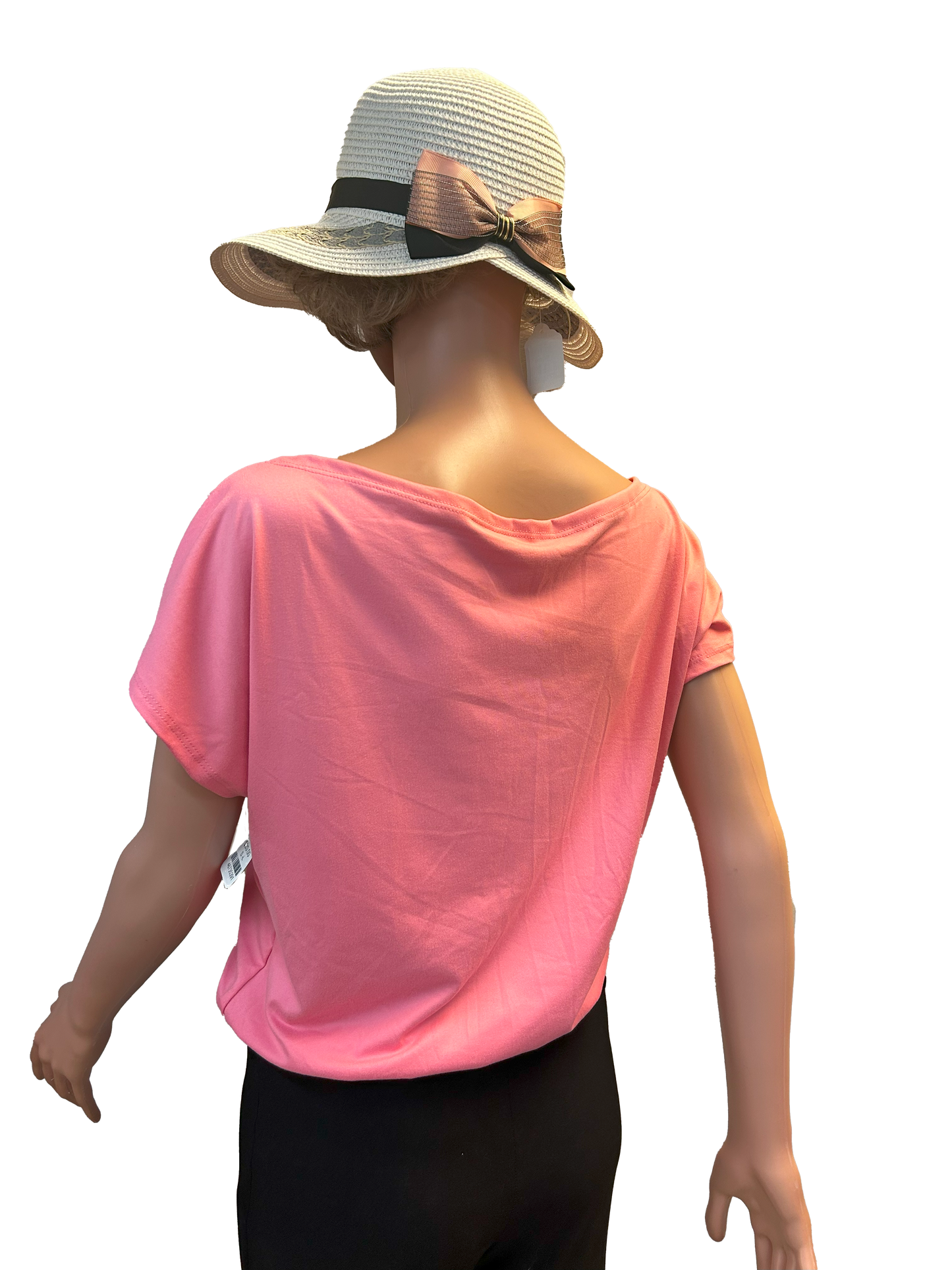 Paw Drazzel Boutique Women's Casualwear, Open Shoulder, Short Sleeve, Round Wide Neck Blouse