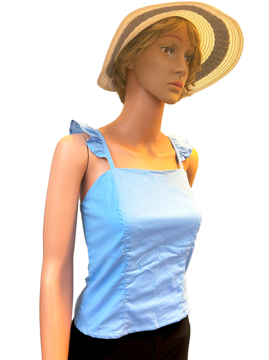 Paw Drazzel Boutique Women's Casualwear, Open Shoulder, Ruffle Tank Crop Top