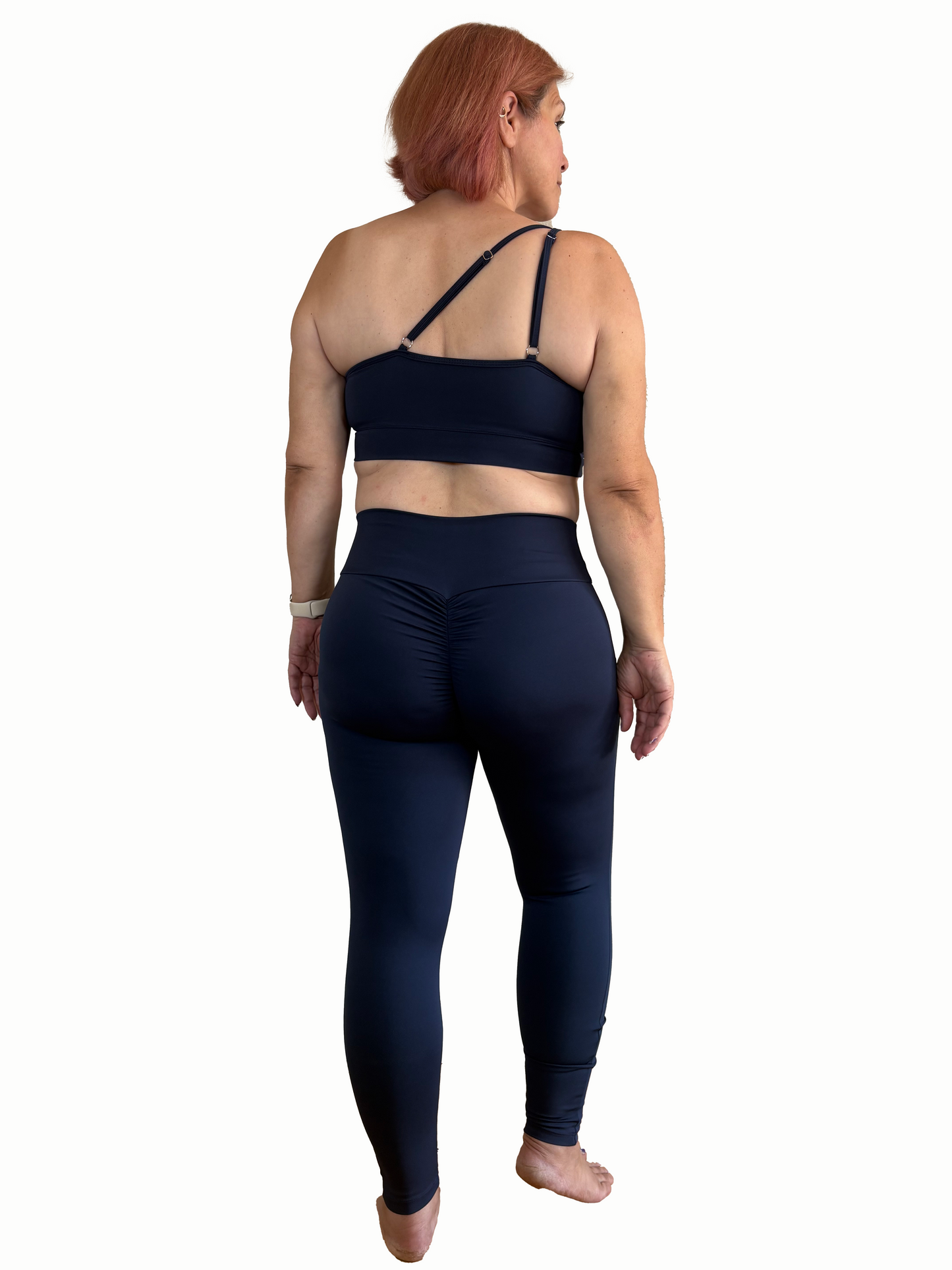 Paw Drazzel Boutique Women's Athletic Wear, Two-Piece, Long-Leg, Over-One-Shoulder Sports Bra, High Waist, Scrunch Booty, Sheer Paneled, Lycra Workout Set