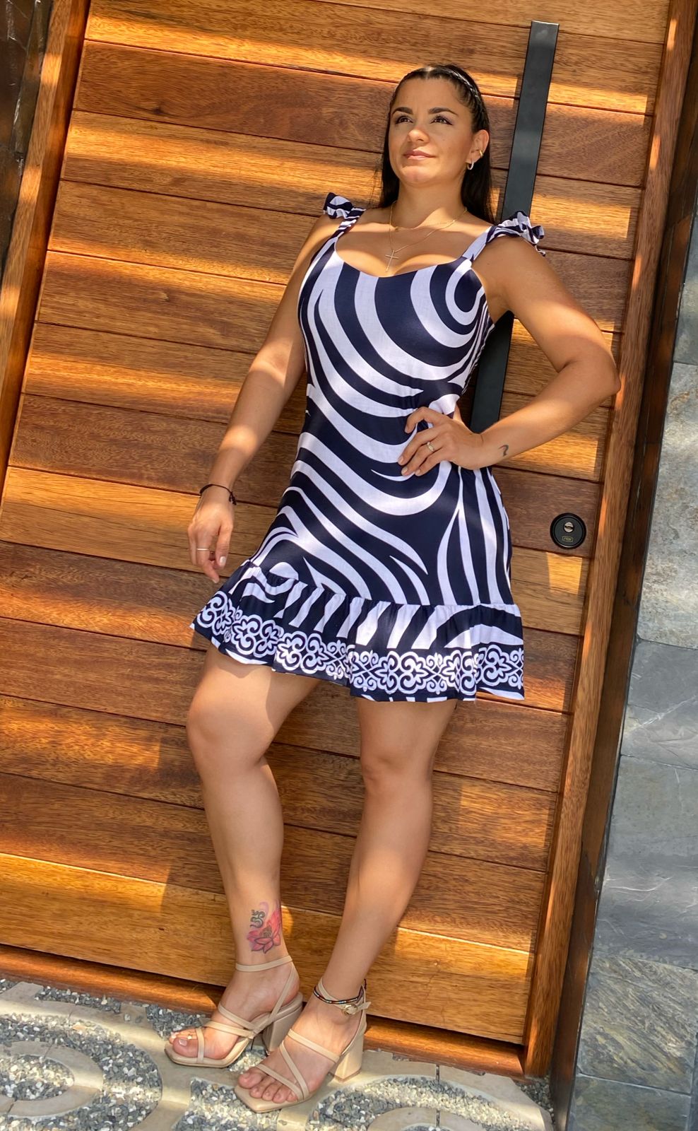 Paw Drazzel Boutique Women's Casualwear, Ruffled Strap Shoulder, Sleeveless Cami Dress