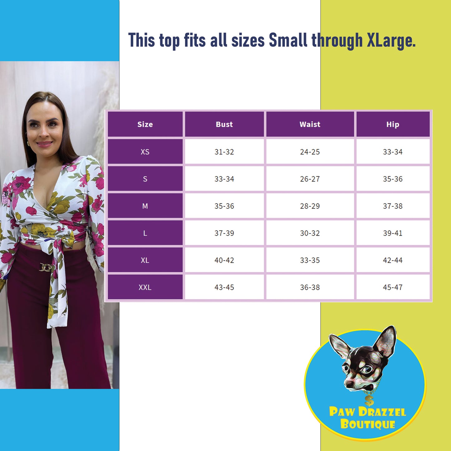 Paw Drazzel Boutique Women's Casualwear, Full Shoulder, Long Sleeve, V Neck, Front Tie Satin Blouse