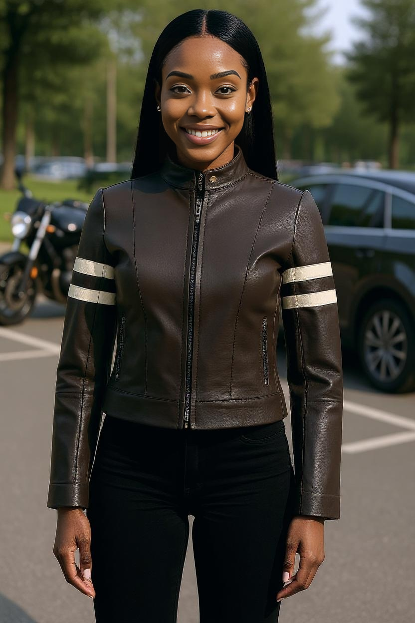 Paw Drazzel Boutique Women's Dark Brown, Zip-Up, Sheepskin, Roadster Jacket