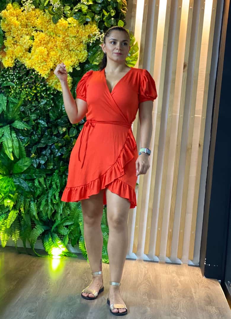 Paw Drazzel Boutique Women's Casualwear, Summer Wear, Full Shoulder, Puffed Sleeve, V Neck Wrap-Around Dress