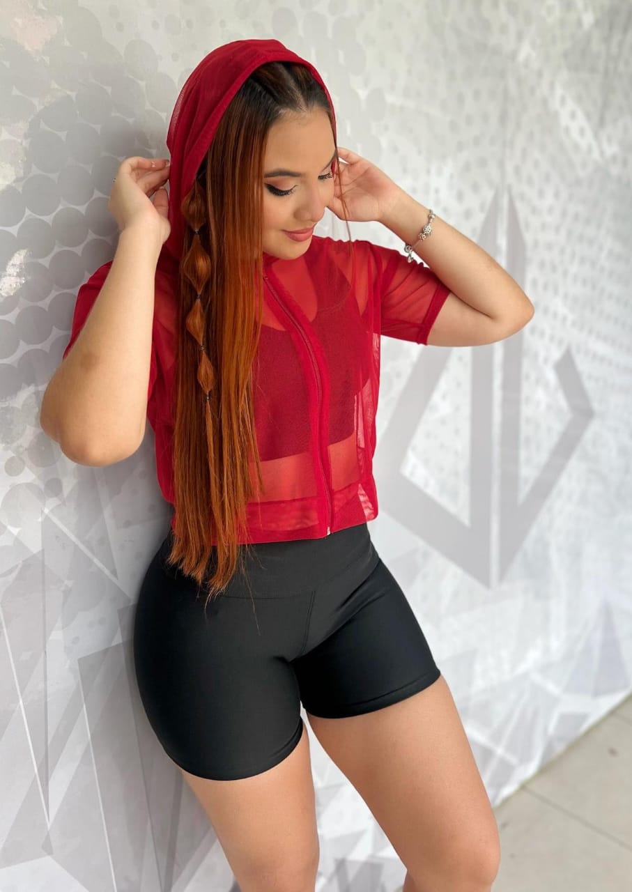 Paw Drazzel Boutique Women's Athletic Wear, Quarter Sleeve, Waist High, Full Length Zipper, Sheer Hooded Workout Jacket