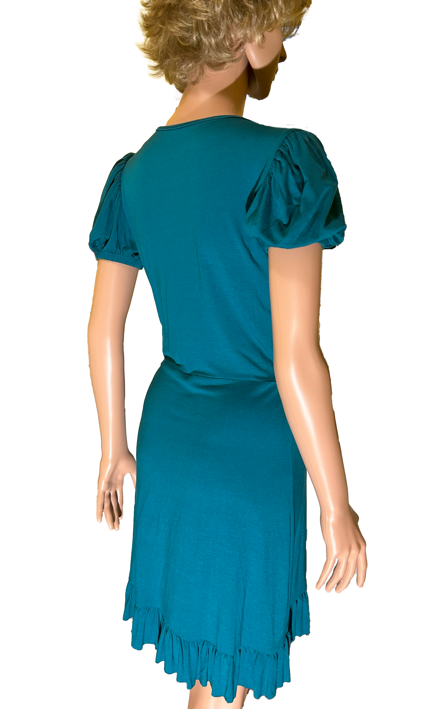 Paw Drazzel Boutique Women's Casualwear, Summer Wear, Full Shoulder, Puffed Sleeve, V Neck Wrap-Around Dress