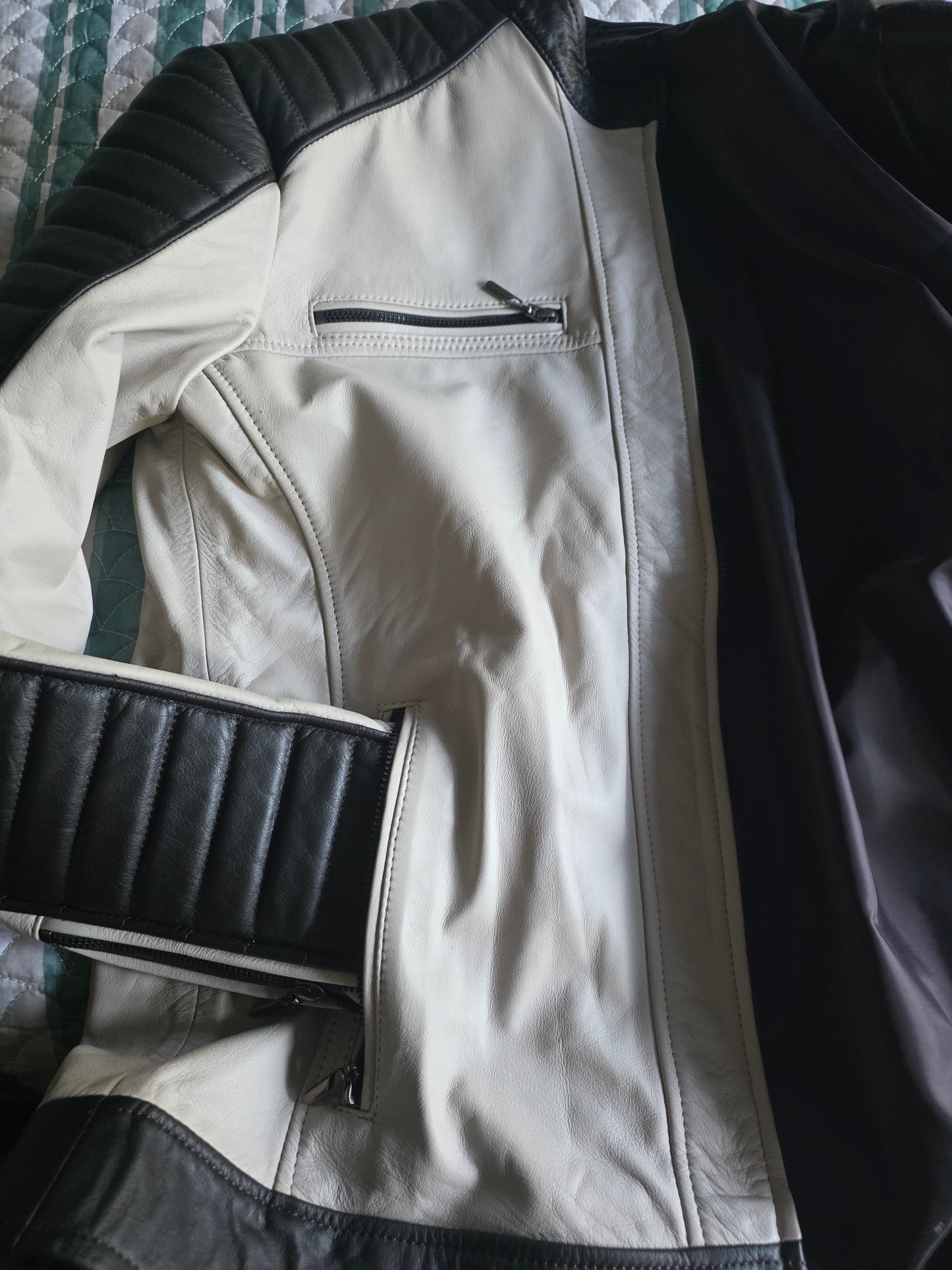 Paw Drazzel Boutique Women's Two-Tone, Zip-Up, Napa Leather Café Racer Jacket