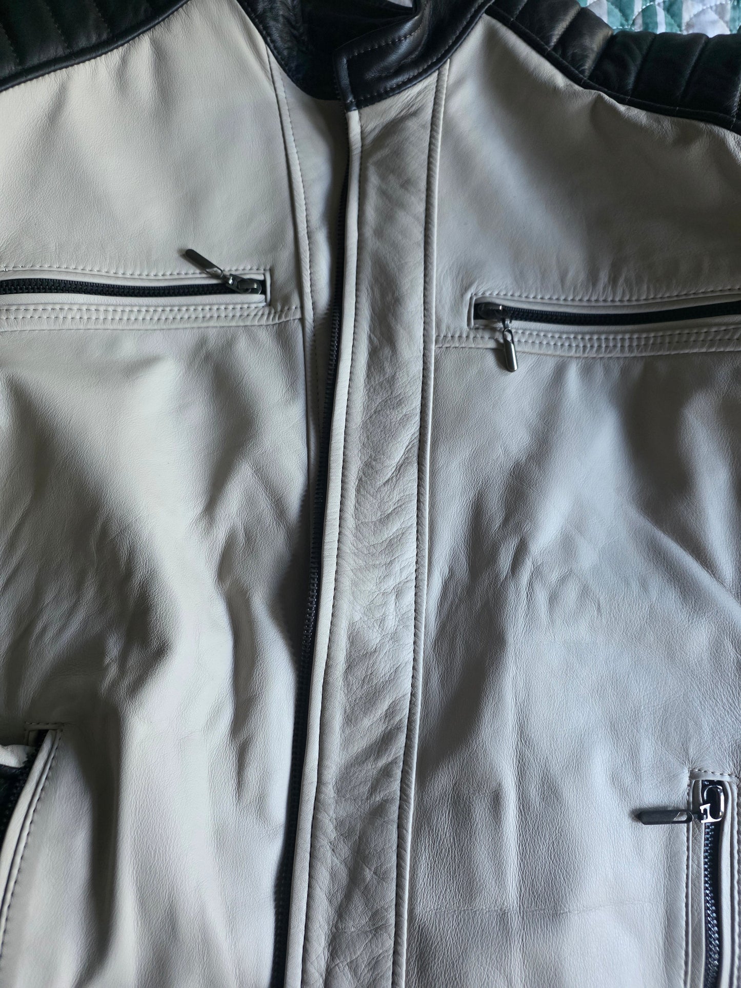 Paw Drazzel Boutique Women's Two-Tone, Zip-Up, Napa Leather Café Racer Jacket