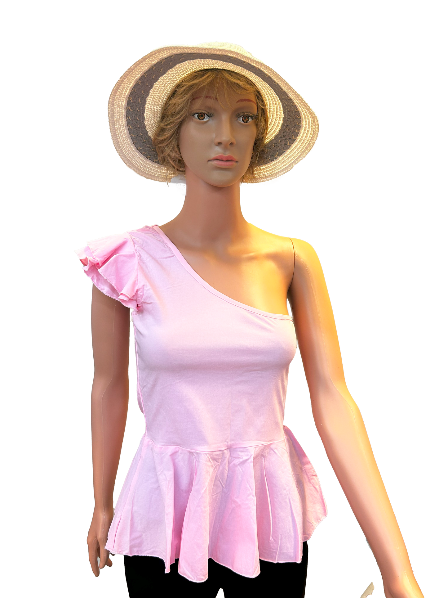 Paw Drazzel Boutique Women's Casualwear, Asymmetrical Shoulder, Ruffle Cap Sleeve Blouse