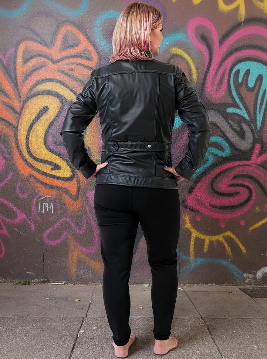 Paw Drazzel Boutique Women's Black Fitted, Snap-Front, Trucker Napa Leather Jacket