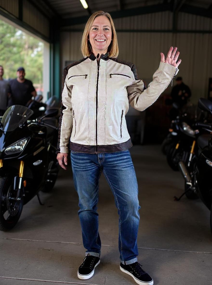 Paw Drazzel Boutique Women's Two-Tone, Zip-Up, Napa Leather Café Racer Jacket