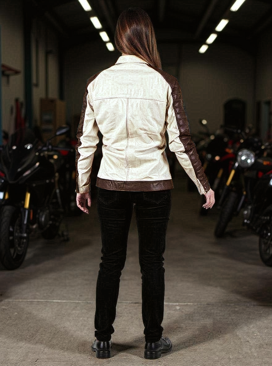 Paw Drazzel Boutique Women's Two-Tone, Zip-Up, Napa Leather Café Racer Jacket