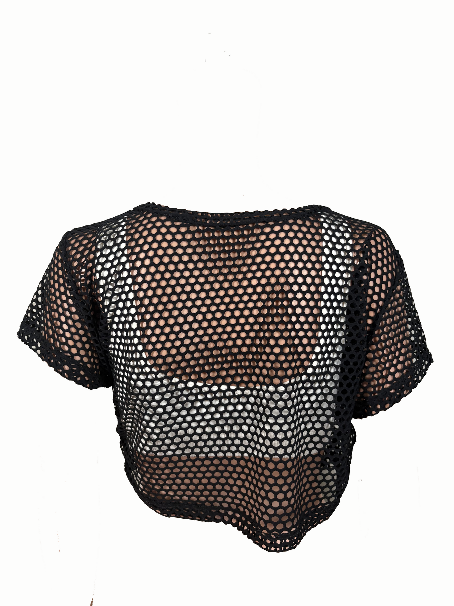 Paw Drazzel Boutique Women's Athletic Wear, Short Sleeve, Wide Neck, Open Sheer Crop Top