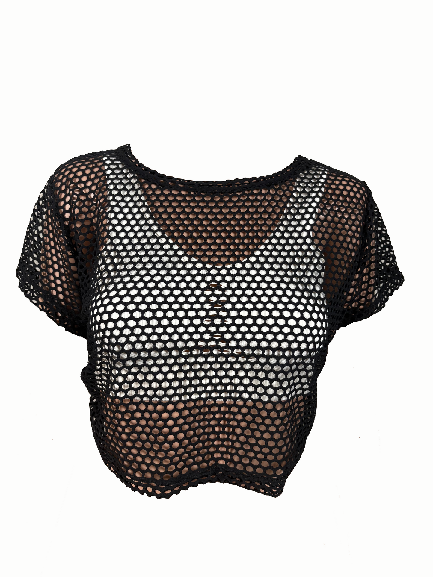 Paw Drazzel Boutique Women's Athletic Wear, Short Sleeve, Wide Neck, Open Sheer Crop Top