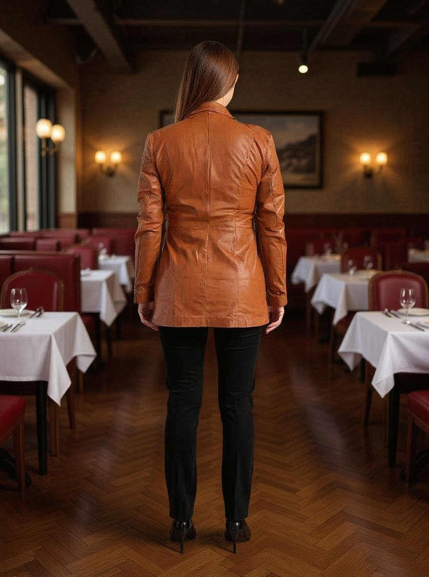 Paw Drazzel Boutique Women's Brown, Real Goatskin Leather Blazer