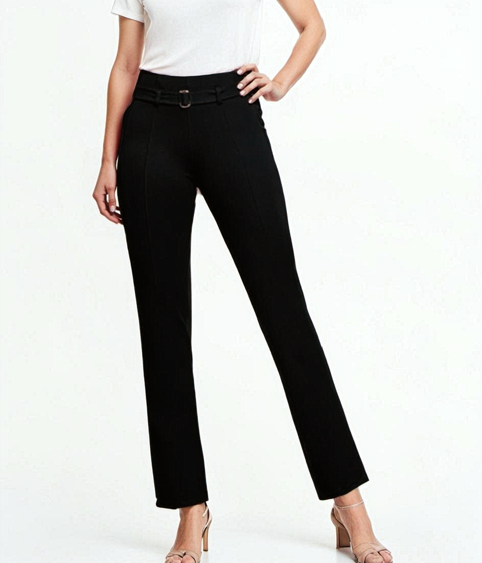 Paw Drazzel Boutique Women's High-Waisted, Belted, Straight-Leg, Tailored Pants
