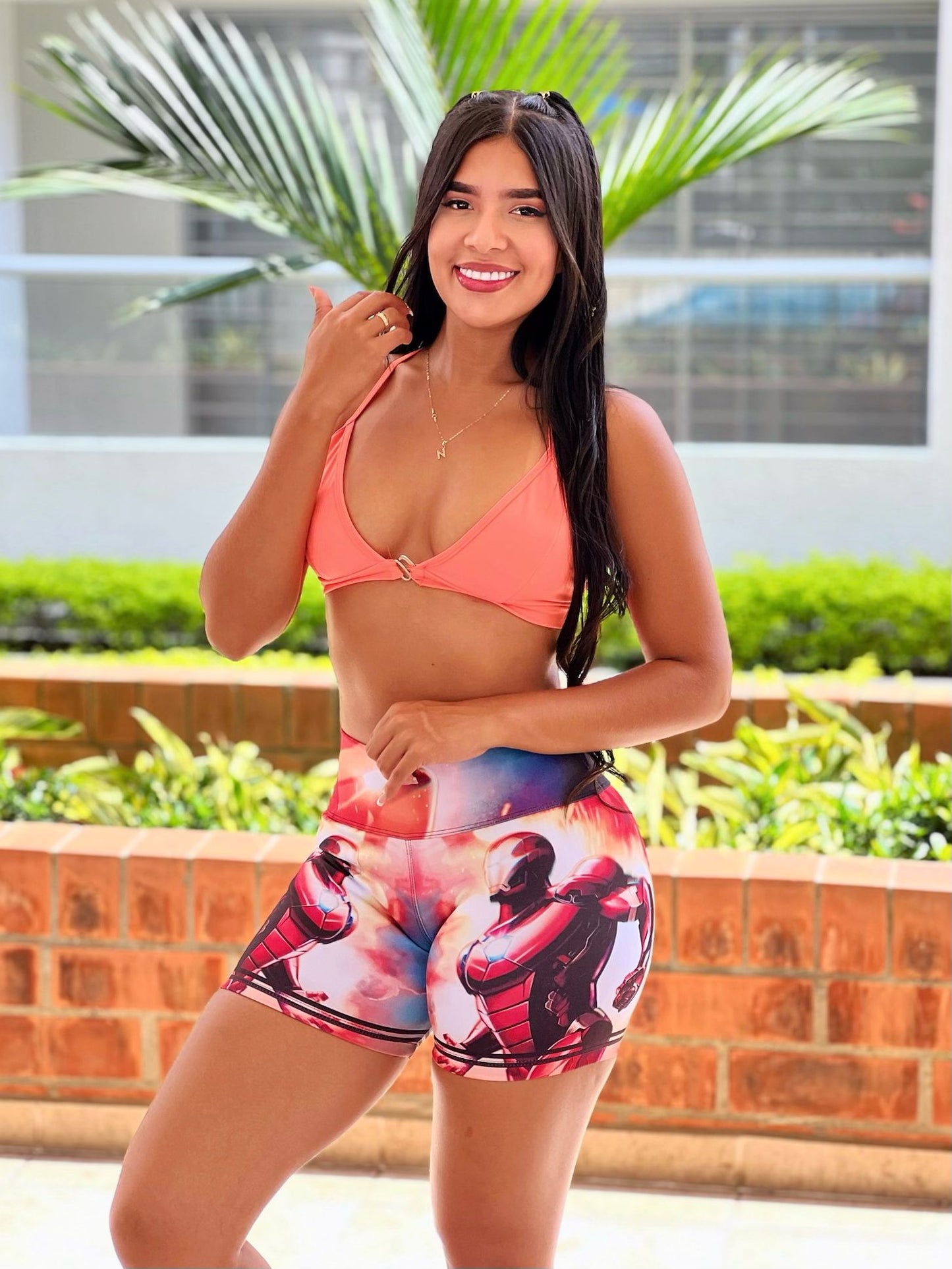 Paw Drazzel Boutique Women's Athletic Wear, One piece, Short-Leg, High Waist, Printed Workout Shorts
