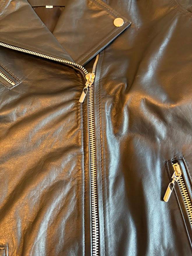 Paw Drazzel Boutique Women's Waist Belted, Silver Hardware, Asymmetrical Front Zipper, Black Moto Napa Leather Jacket