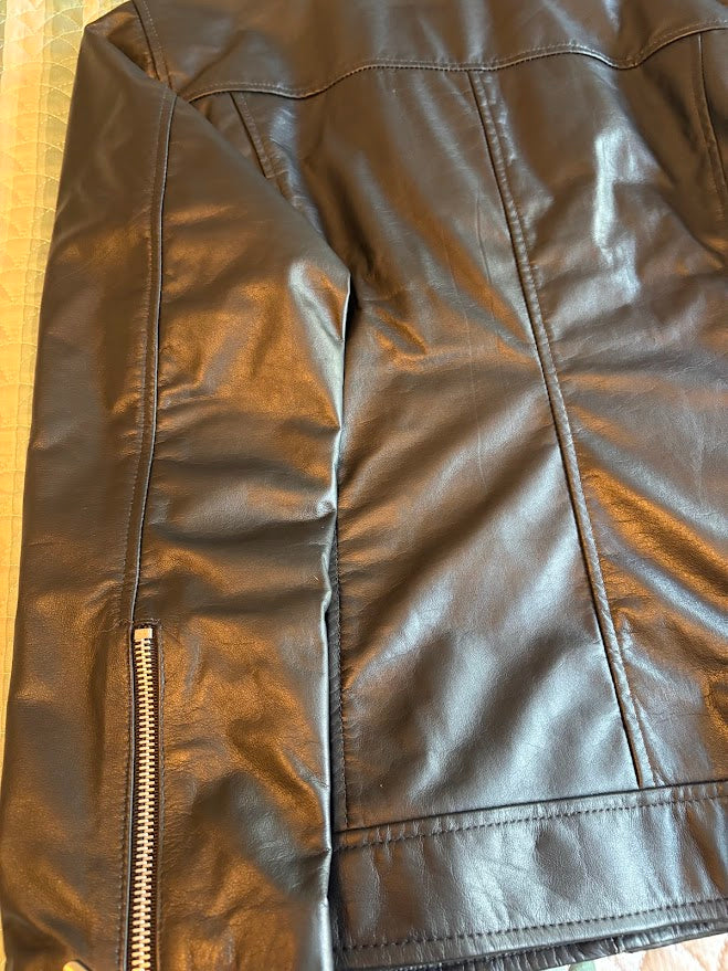 Paw Drazzel Boutique Women's Waist Belted, Silver Hardware, Asymmetrical Front Zipper, Black Moto Napa Leather Jacket