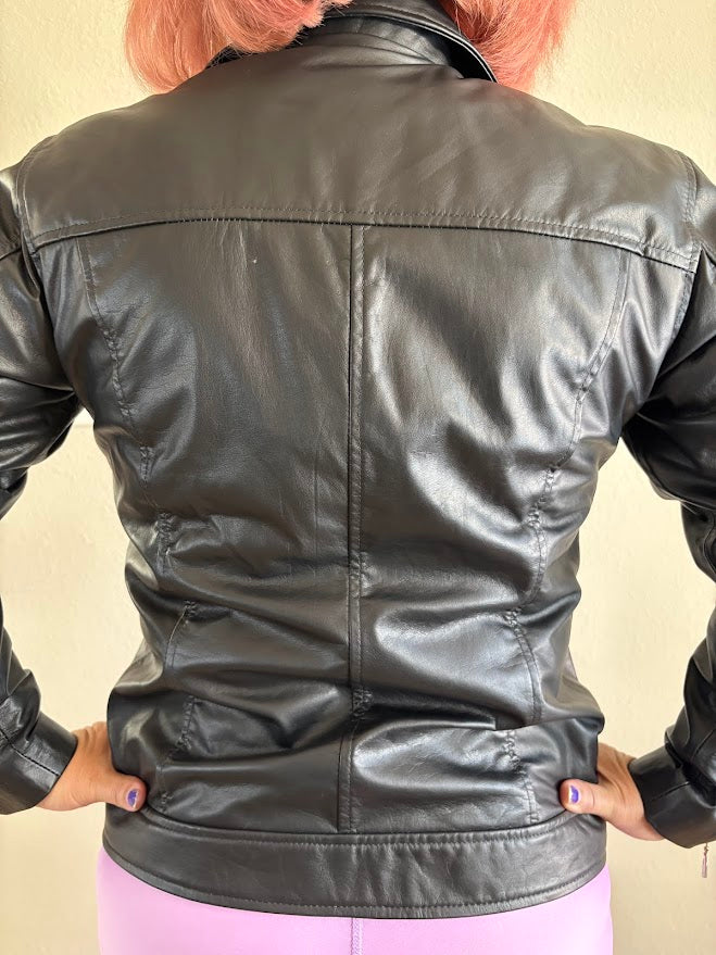 Paw Drazzel Boutique Women's Waist Belted, Silver Hardware, Asymmetrical Front Zipper, Black Moto Napa Leather Jacket