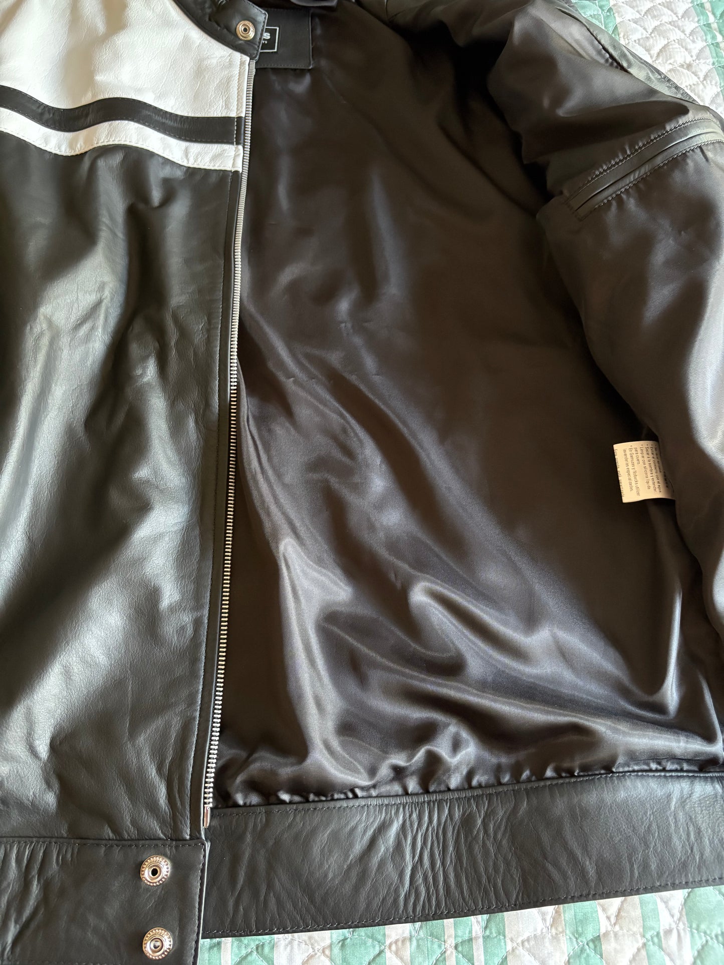 Paw Drazzel Boutique Women's Black and White, Starred, Zip-up, Goatskin, Cafe Racer Jacket