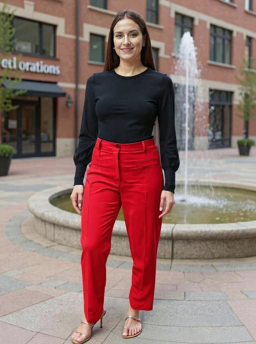 Paw Drazzel Boutique Women's High-Waisted, Wide-Leg Cut, Utility Dress Pants