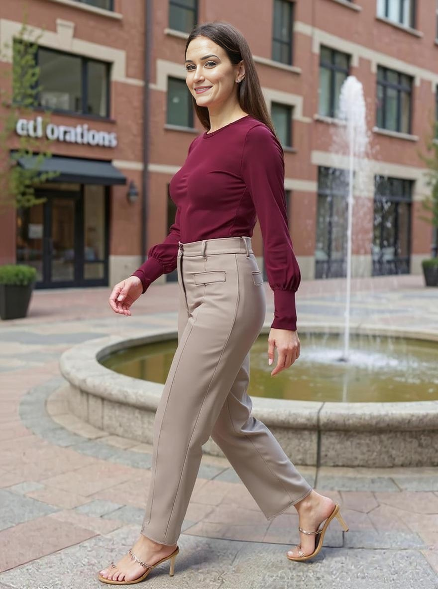 Paw Drazzel Boutique Women's High-Waisted, Wide-Leg Cut, Utility Dress Pants