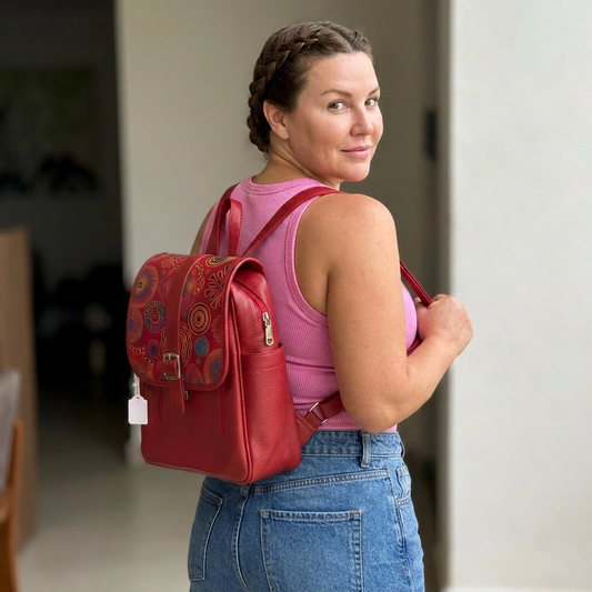 Paw Drazzel Boutique Women's, Vintage Floral Embossed, Mandala Embrace Leather Backpack