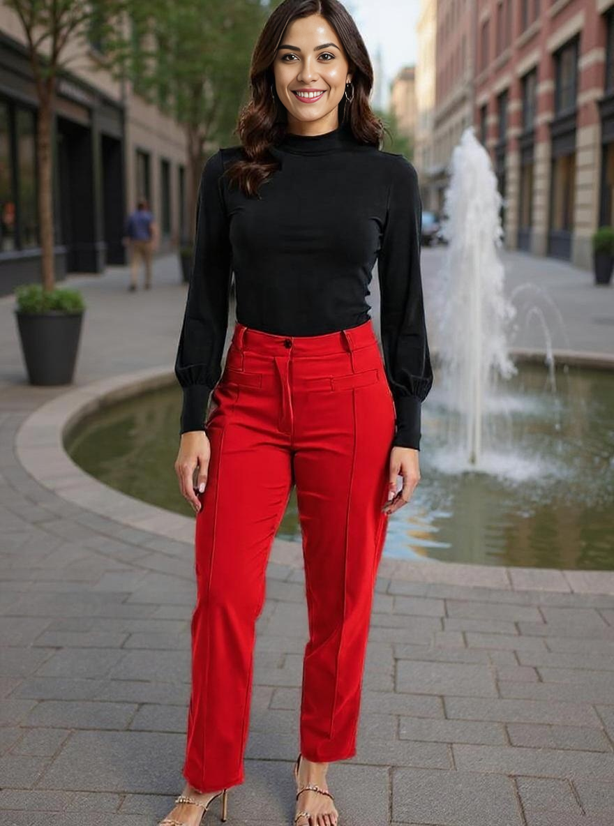 Paw Drazzel Boutique Women's High-Waisted, Wide-Leg Cut, Utility Dress Pants